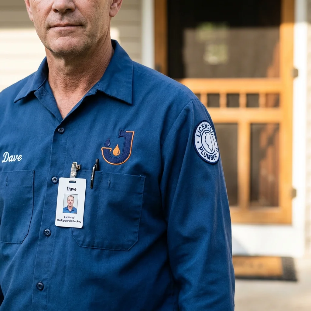 Licensed plumber showing ID badge in Farmersburg, IN
