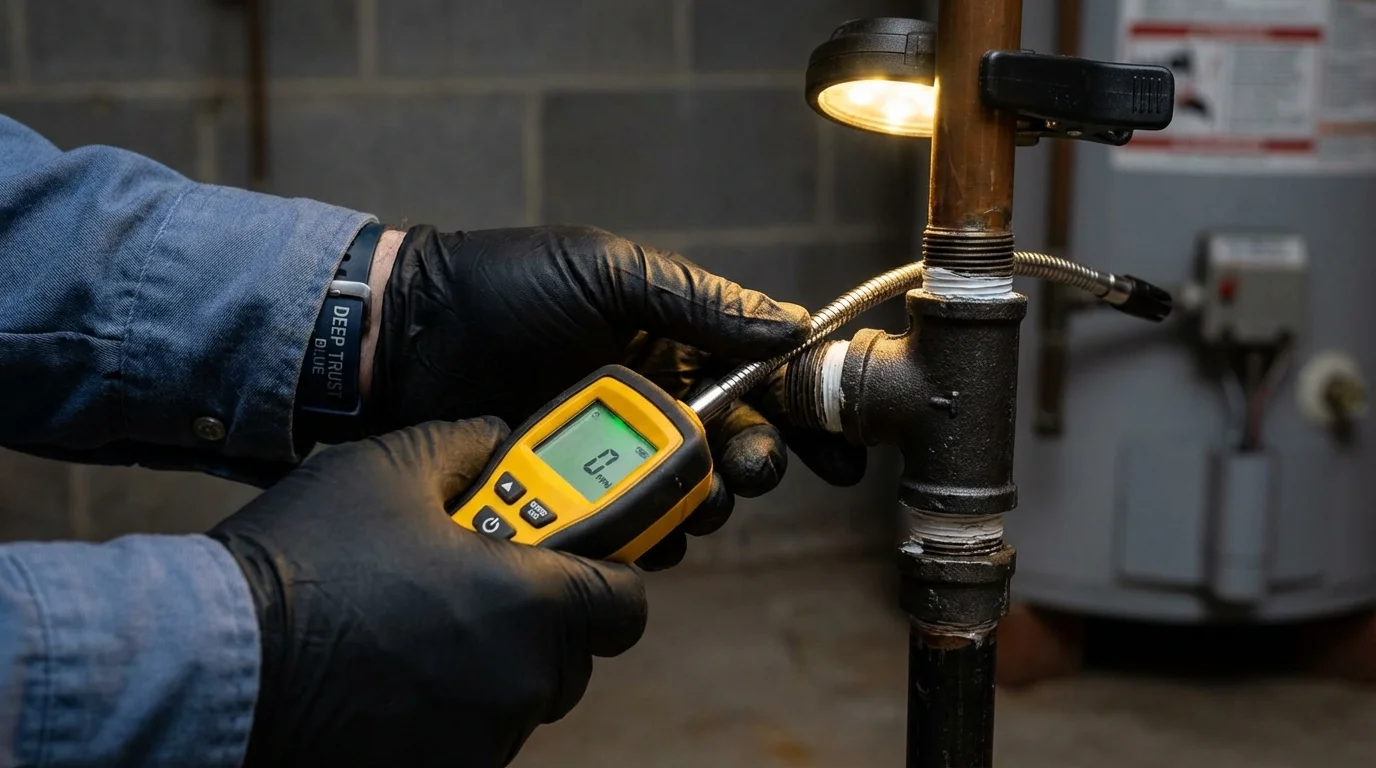 Gas leak detection with electronic sniffer by Johns Plumbing LLC in Farmersburg