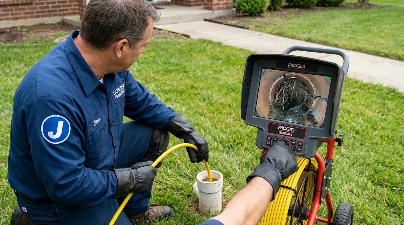 Sewer camera inspection being performed by Johns Plumbing LLC in Farmersburg