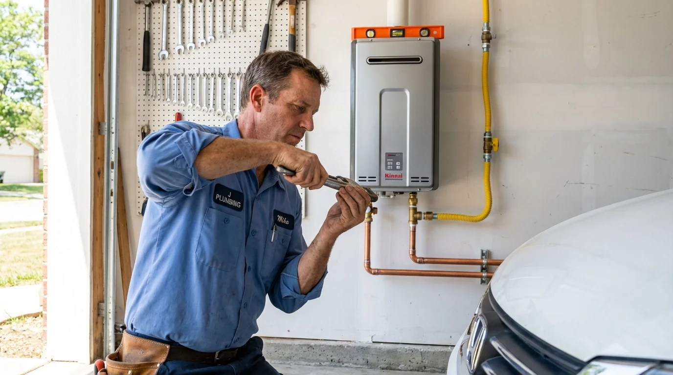 Tankless water heater installation by a Johns Plumbing LLC plumber in Farmersburg